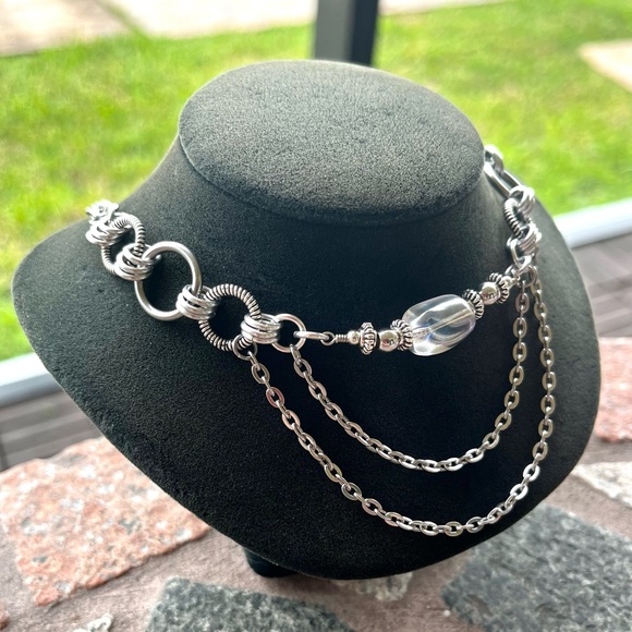 Handmade maille choker necklace aura crystal stainless steel chain boho goth - Picture 3 of 14